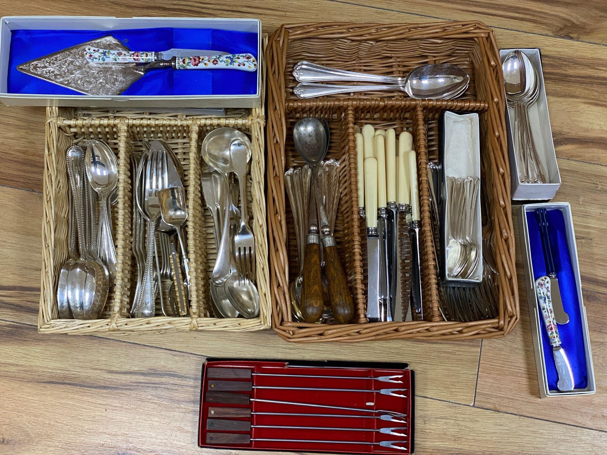 A quantity of silver plated flatware, including bead pattern